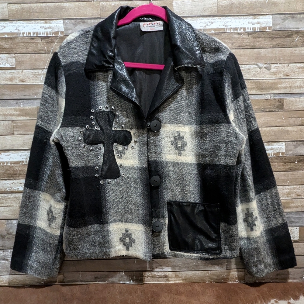 Handcrafted Original Design by Donna Gray/Black Fleece/Flannel Jacket